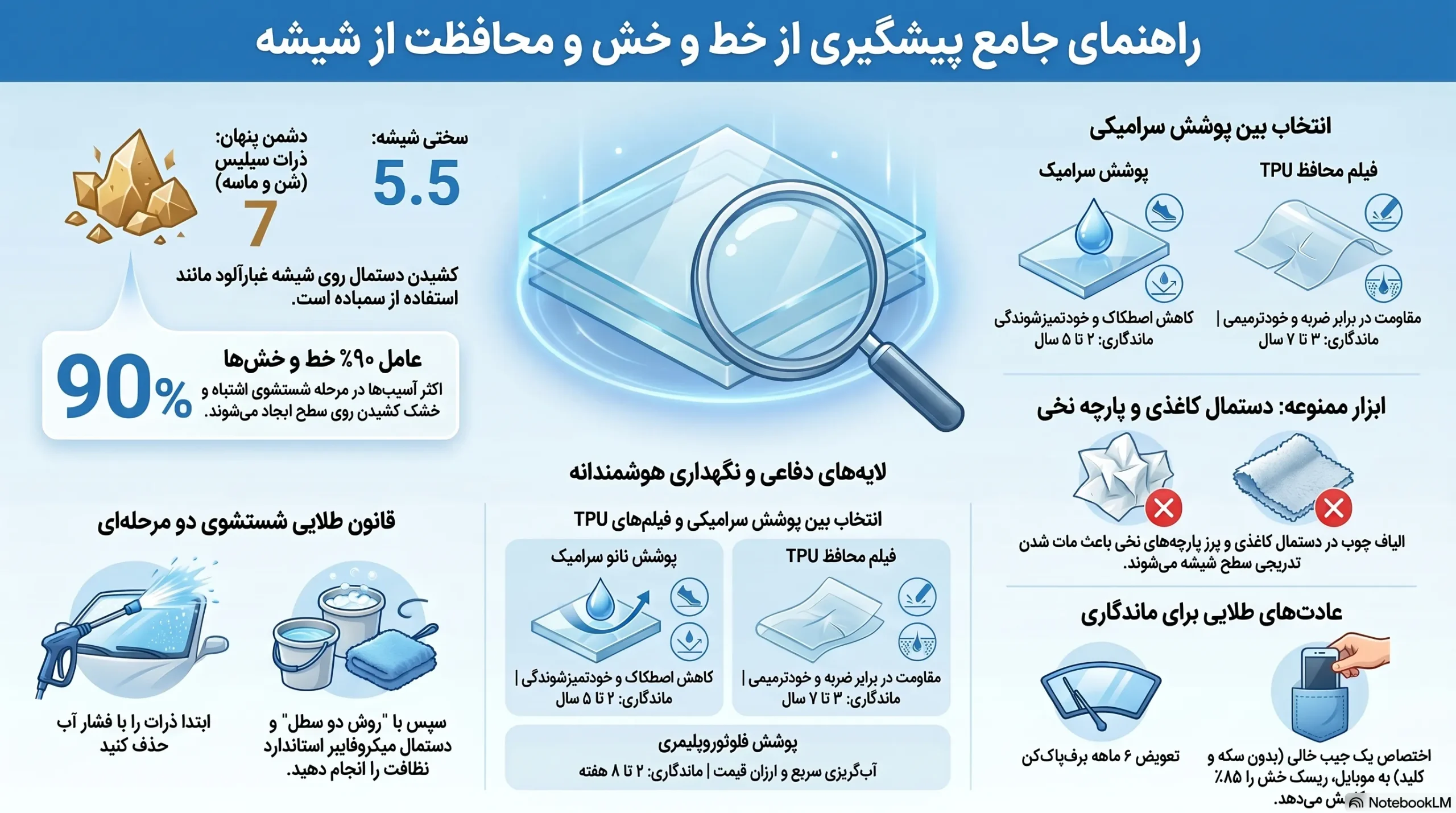 راهنمای پیش گیری از خط و خش روی شیشه